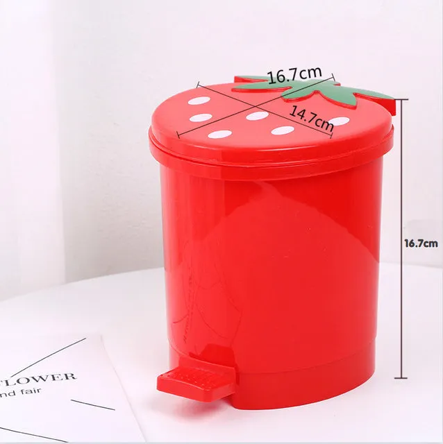 Cute Pink Red Strawberry Waste Bin