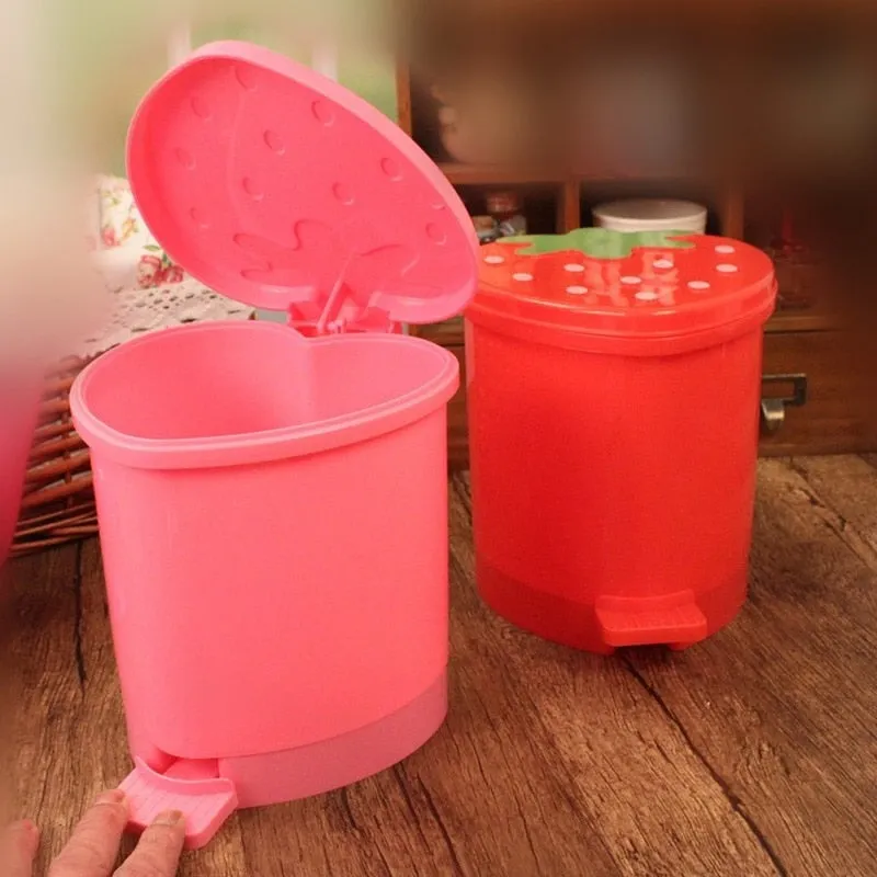 Cute Pink Red Strawberry Waste Bin