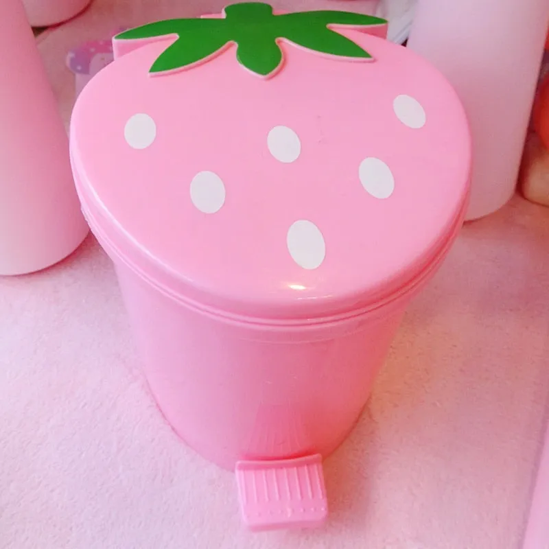 Cute Pink Red Strawberry Waste Bin