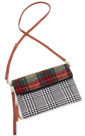 EABG9377 Beige Plaid Foldover Crossbody Clutch Bag (L)