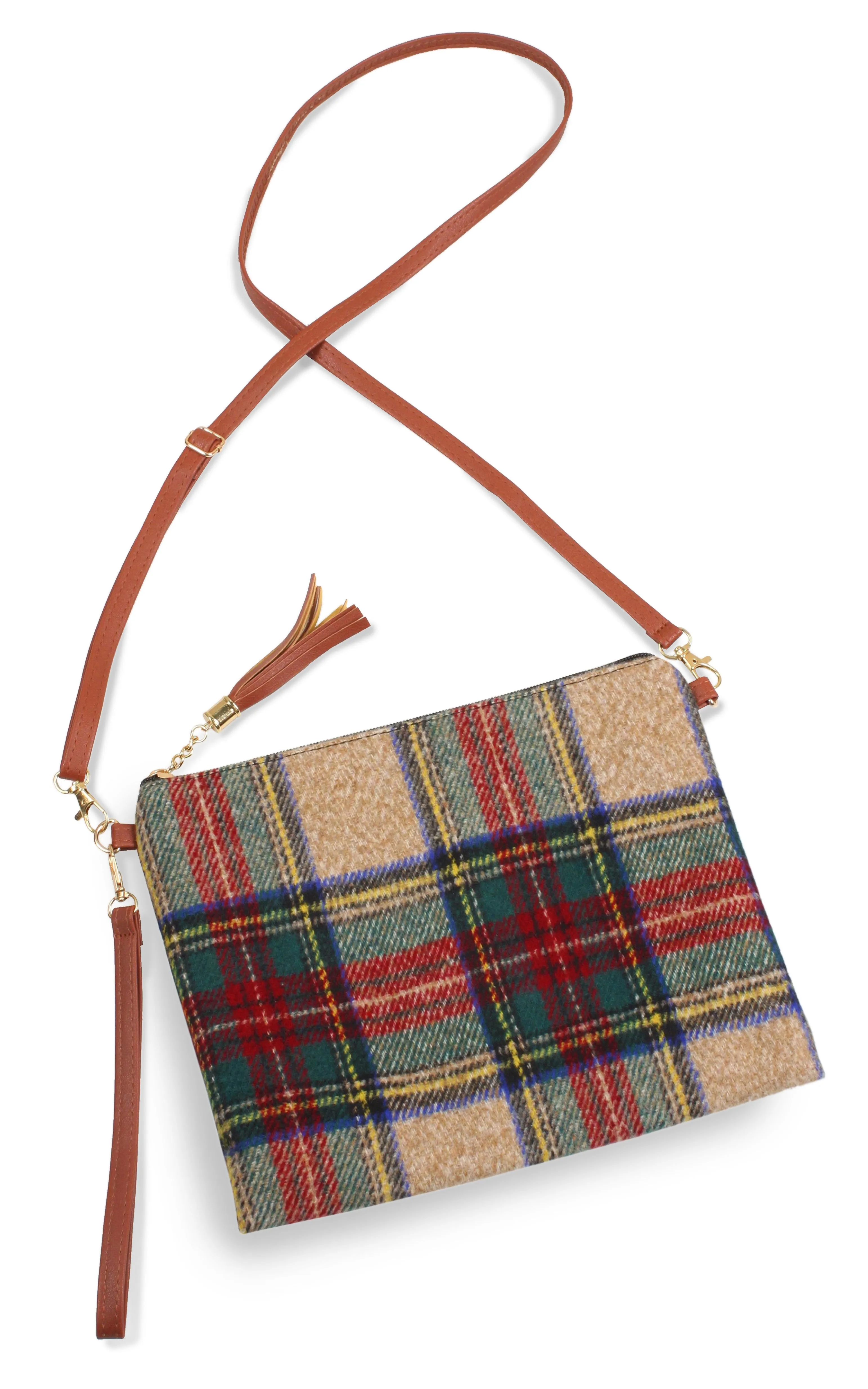 EABG9881 Beige Tartan Crossbody Clutch Bag