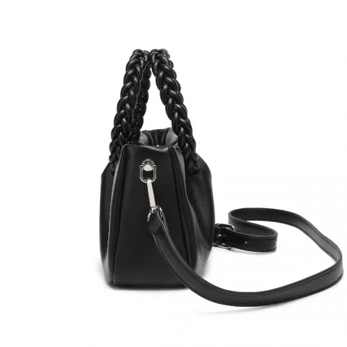 Elegant Miss Lulu PU Leather Cross Body Bag with Braided Handle in Black - Stylish & Practical