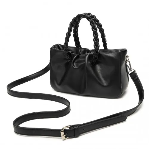 Elegant Miss Lulu PU Leather Cross Body Bag with Braided Handle in Black - Stylish & Practical