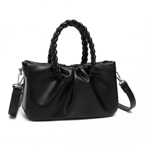 Elegant Miss Lulu PU Leather Cross Body Bag with Braided Handle in Black - Stylish & Practical