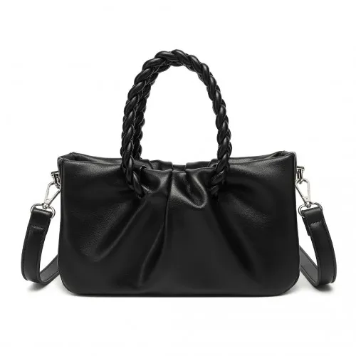 Elegant Miss Lulu PU Leather Cross Body Bag with Braided Handle in Black - Stylish & Practical