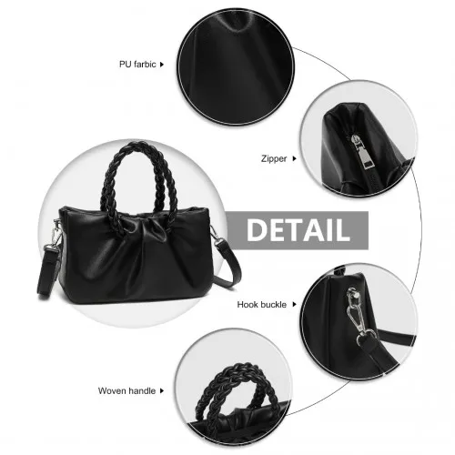 Elegant Miss Lulu PU Leather Cross Body Bag with Braided Handle in Black - Stylish & Practical