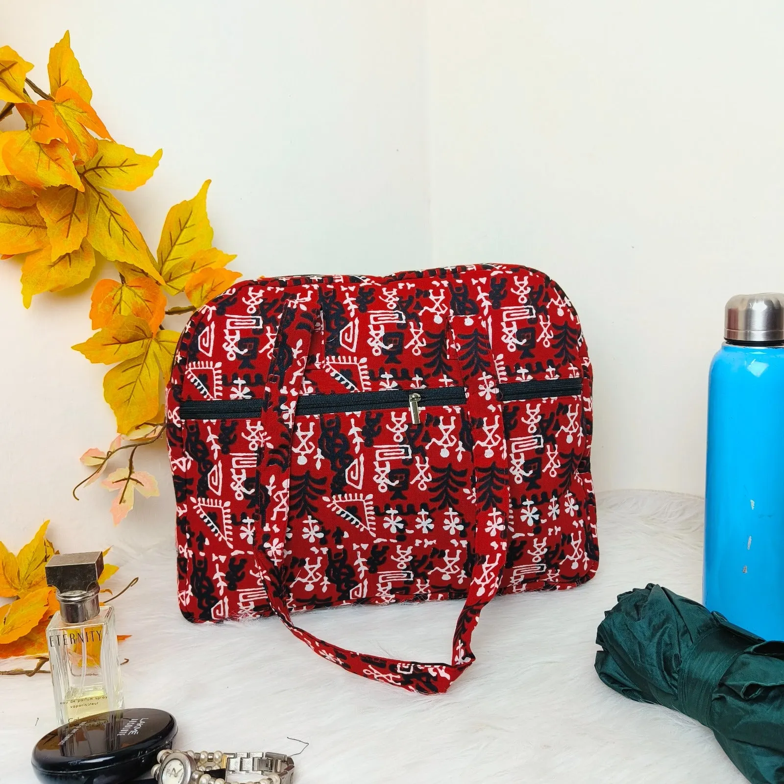 Everyday Tote Red with White Tribal Prints