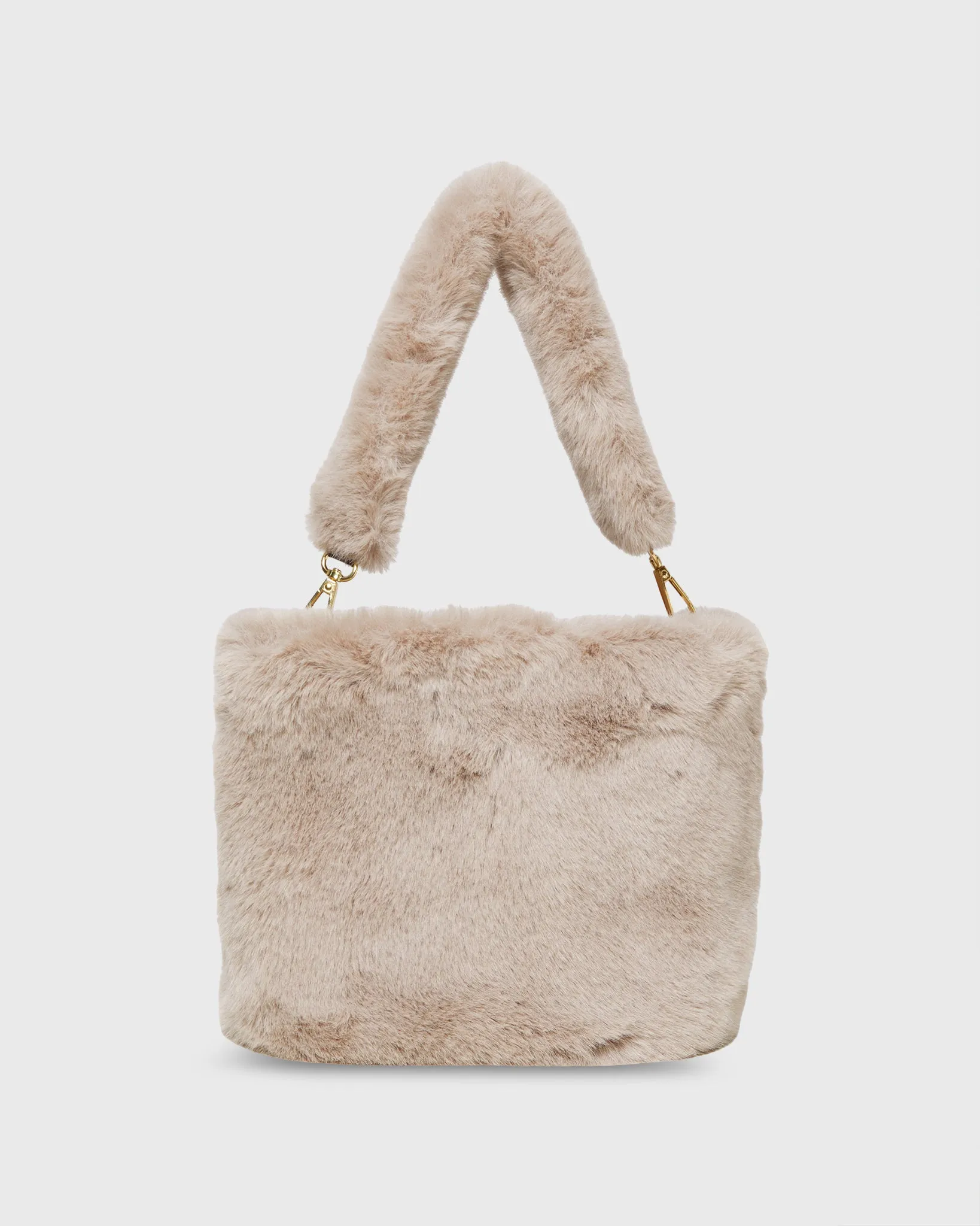 Faux Fur Bucket Bag in Taupe