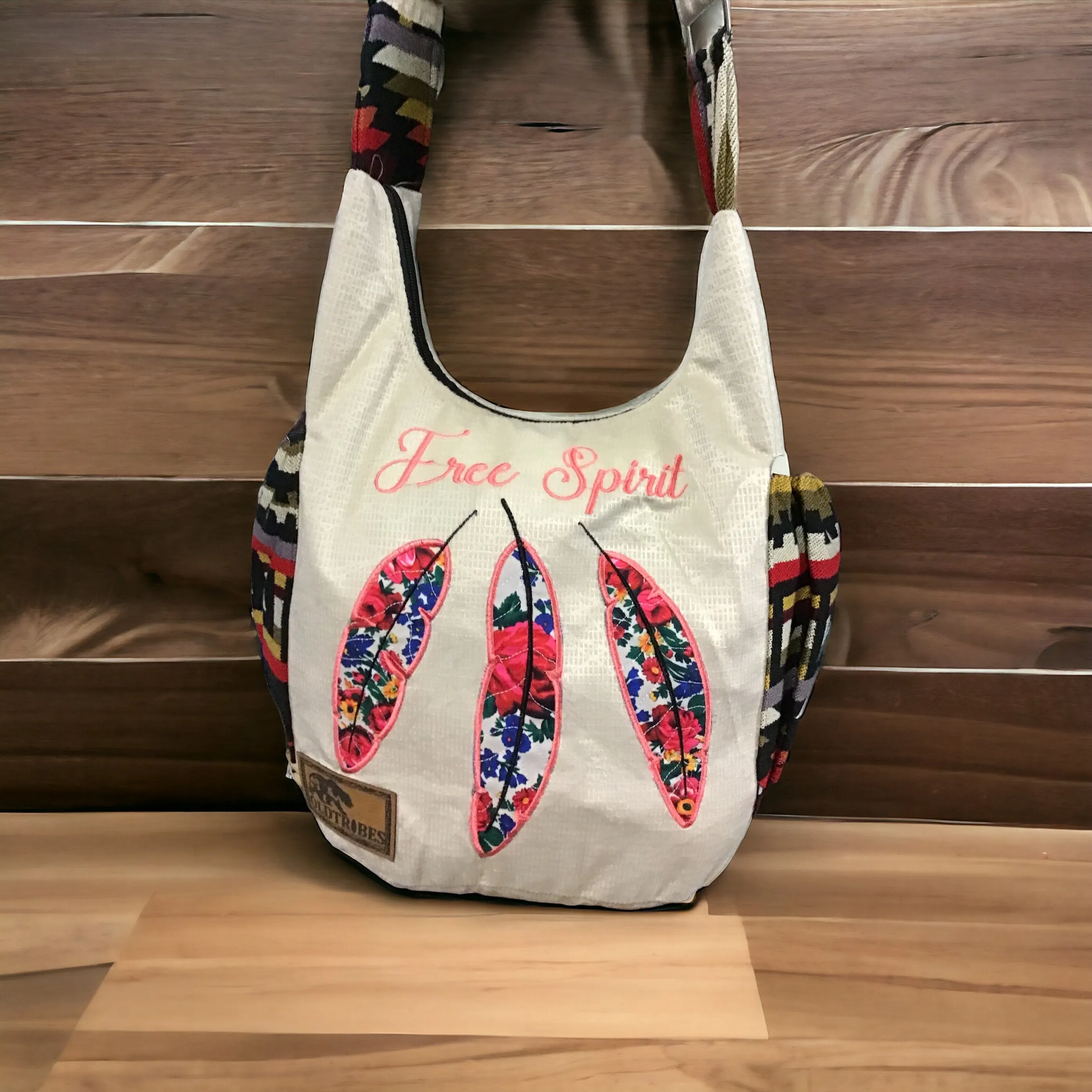 Feather Embroidered Crossbody Bag