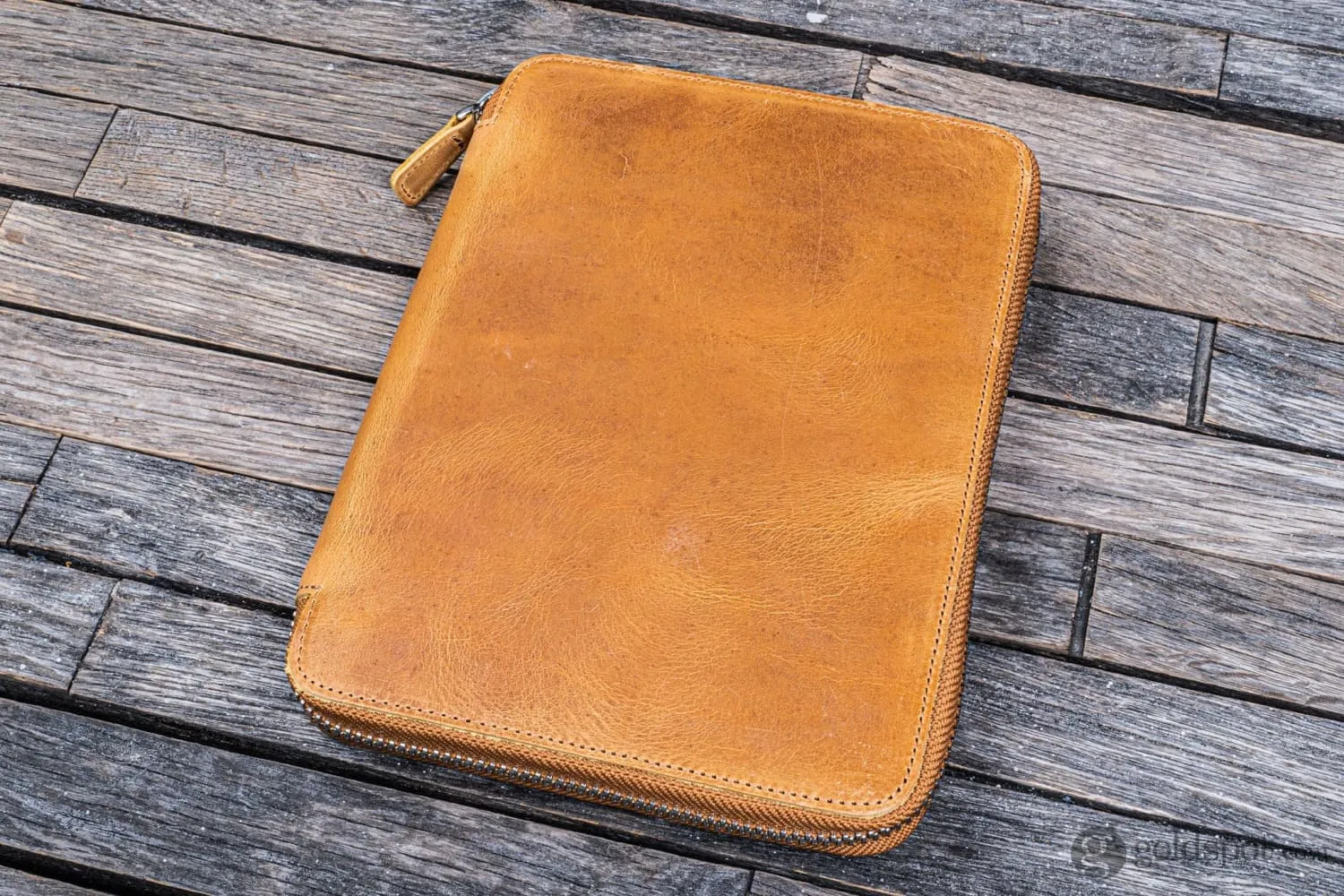 Galen Leather Zippered A5 Notebook Folio in Crazy Horse Honey Ochre