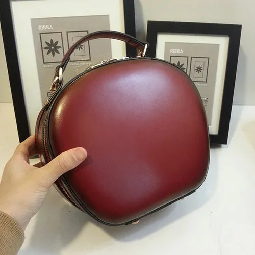 Genuine Leather Round Bag Round Leather Handbag Purse