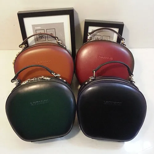 Genuine Leather Round Bag Round Leather Handbag Purse