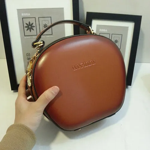 Genuine Leather Round Bag Round Leather Handbag Purse