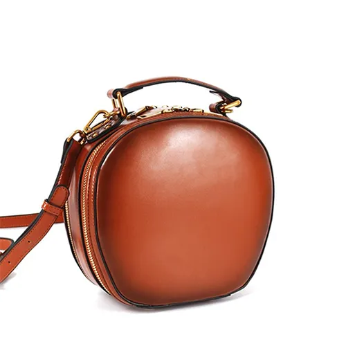 Genuine Leather Round Bag Round Leather Handbag Purse