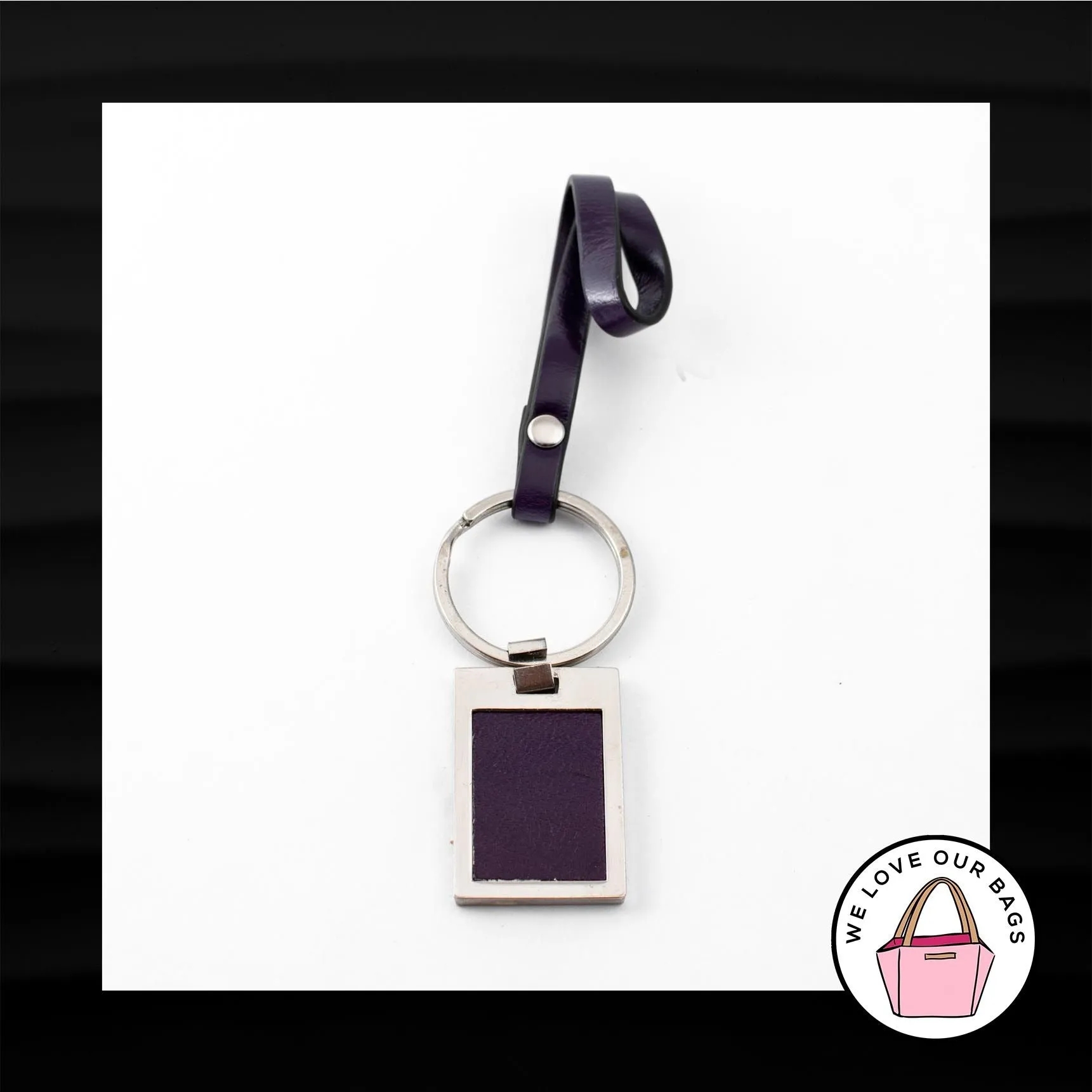 GIANI BERNINI SILVER PURPLE LEATHER LOOP STRAP KEY FOB BAG CHARM KEYCHAIN HANGTAG