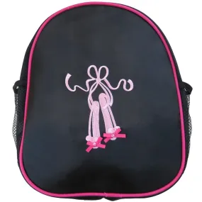 Girls Black Pink Ballet Shoe Mesh Side Pockets Stylish Backpack