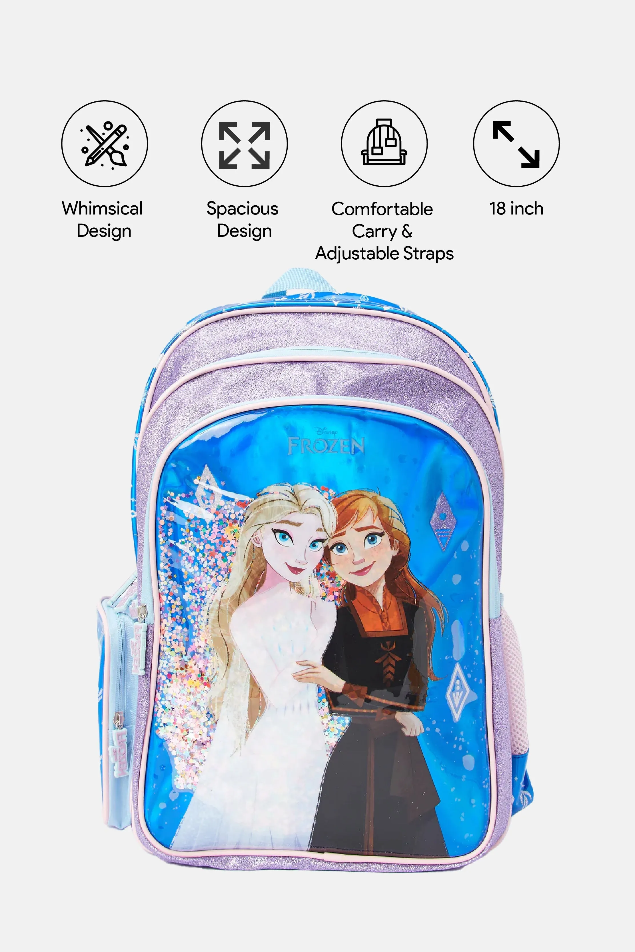 Girls Purple And Blue Frozen Print 18" Backpack