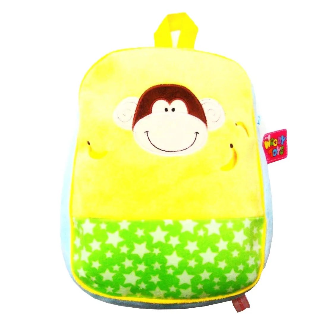 Girls Yellow Green Yellow Star Pattern Monkey Applique School Backpack