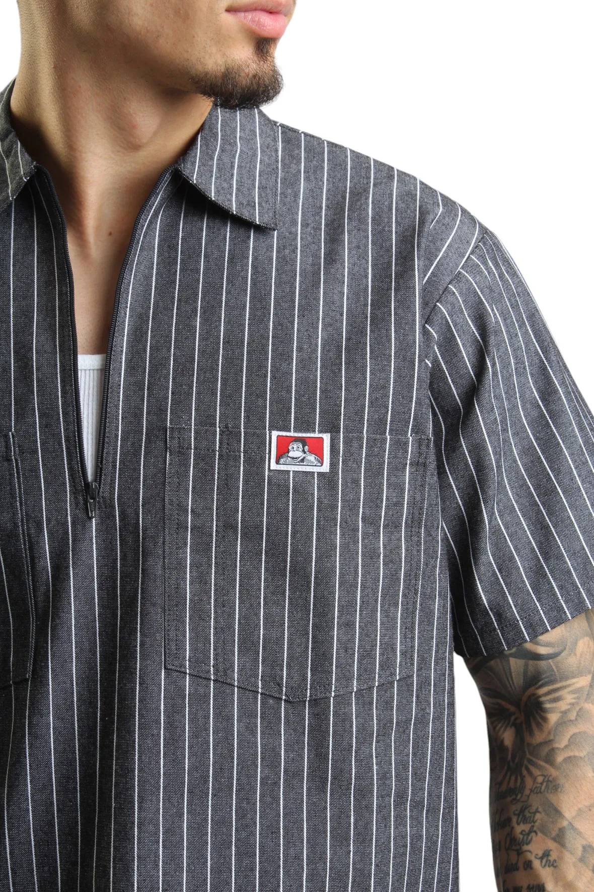 Half Zip Striped Work Shirt - Butcher Block