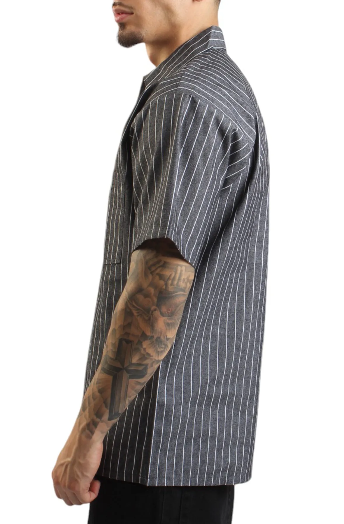 Half Zip Striped Work Shirt - Butcher Block