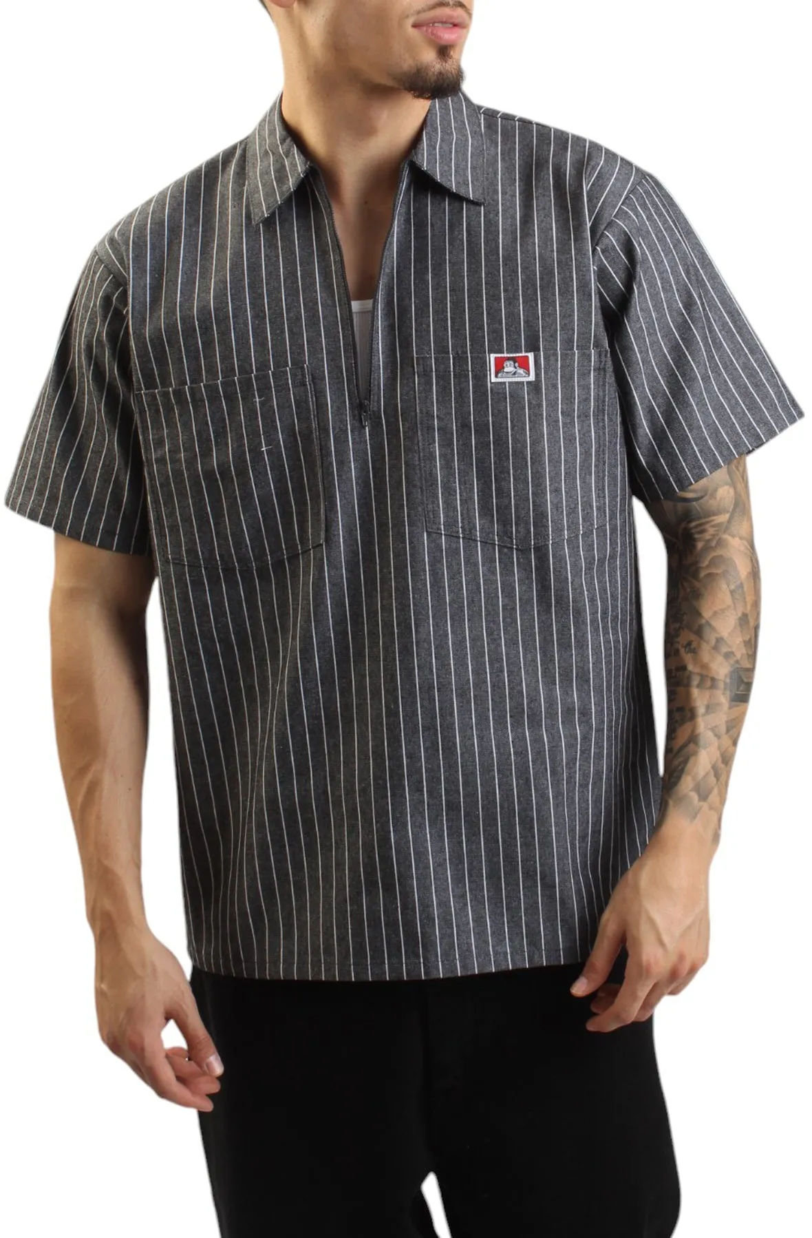 Half Zip Striped Work Shirt - Butcher Block