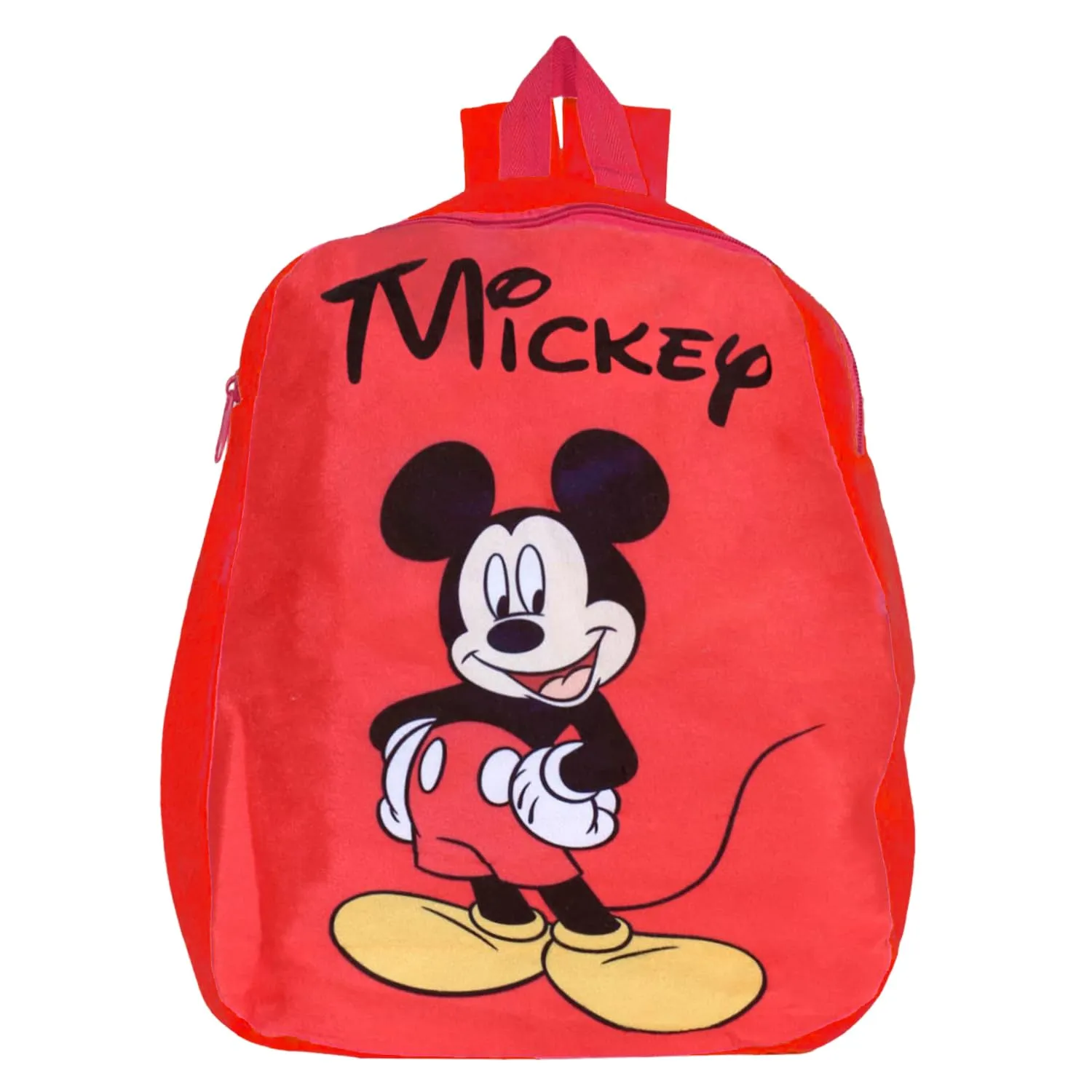 Heart Home Disney Mickey Backpack | 2 Compartment Velvet School Bag | School Bag for Kids | Kids School Backpack | Backpack for School | Red