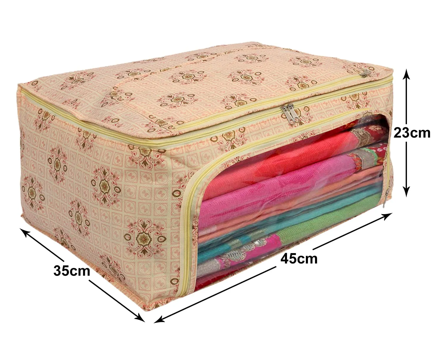 Heart Home Floral Print Non-Woven Saree cover With Large Pocket For Saree, Lehenga, Suit & Transparent Window, Pack of 3 (Pink) 54HH4166.