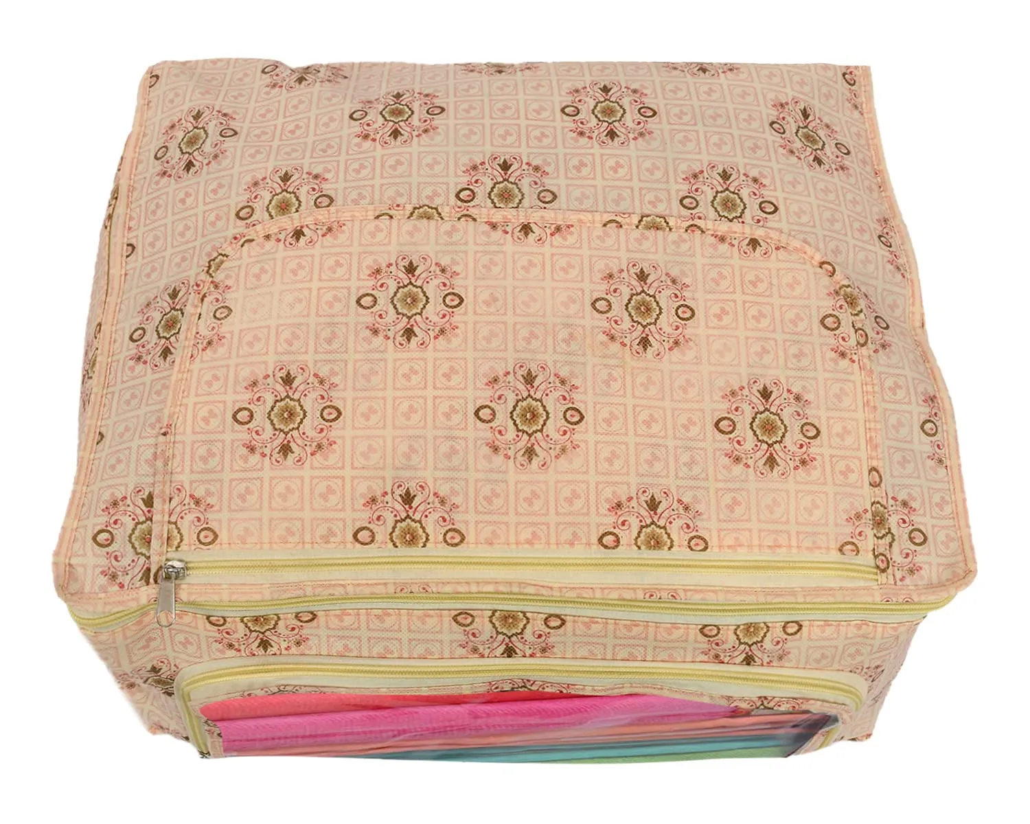 Heart Home Floral Print Non-Woven Saree cover With Large Pocket For Saree, Lehenga, Suit & Transparent Window, Pack of 3 (Pink) 54HH4166.