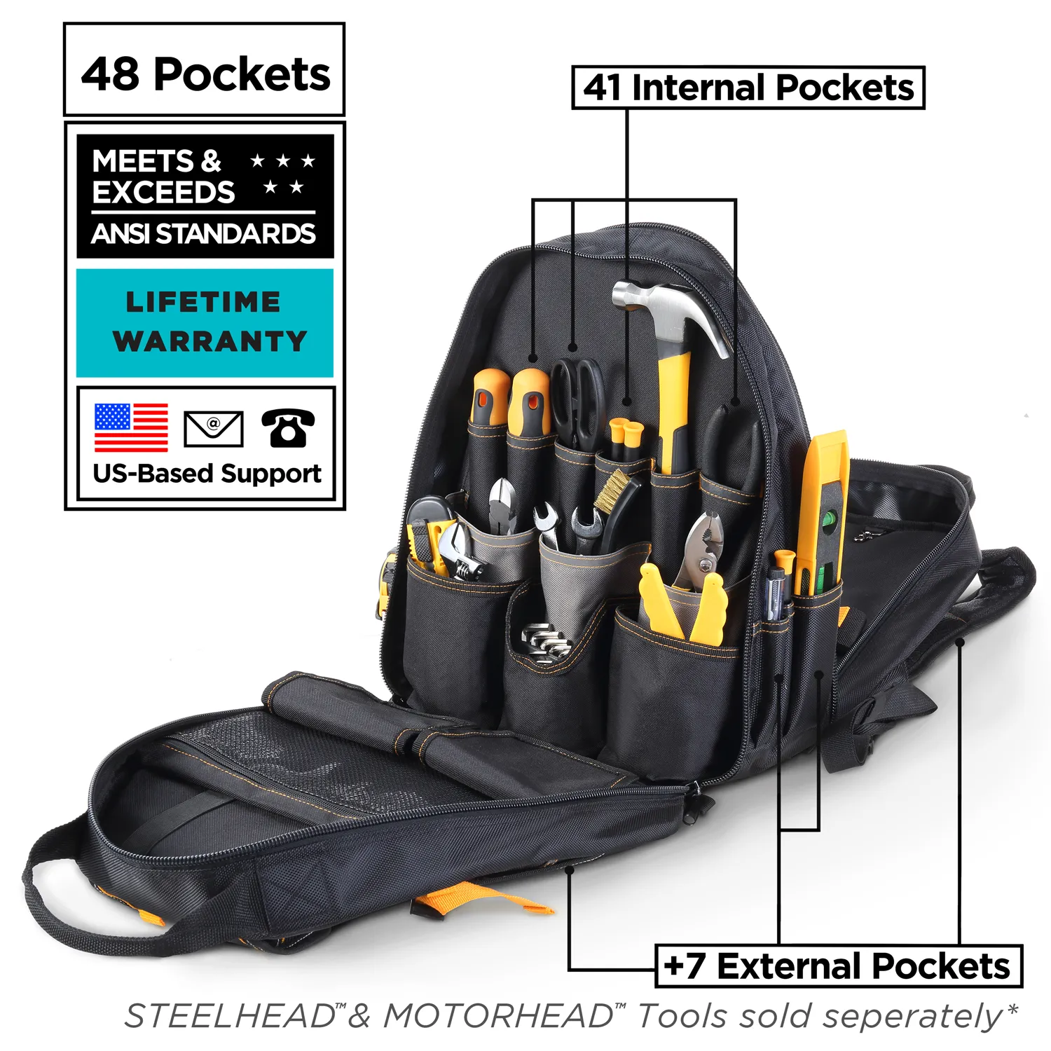 Heavy-Duty Tool Backpack (48 Pocket)