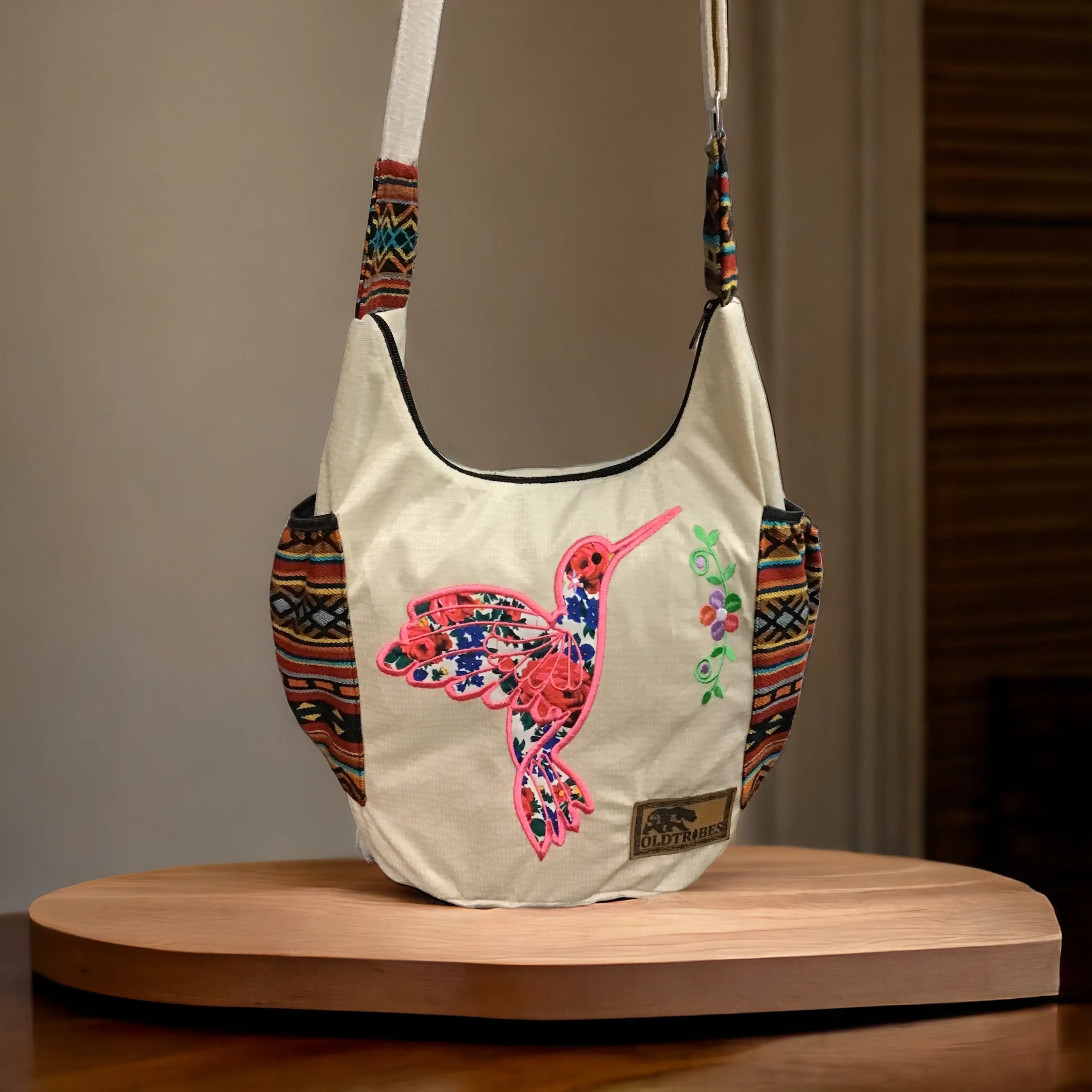 Hummingbird Embroidered Crossbody Bag