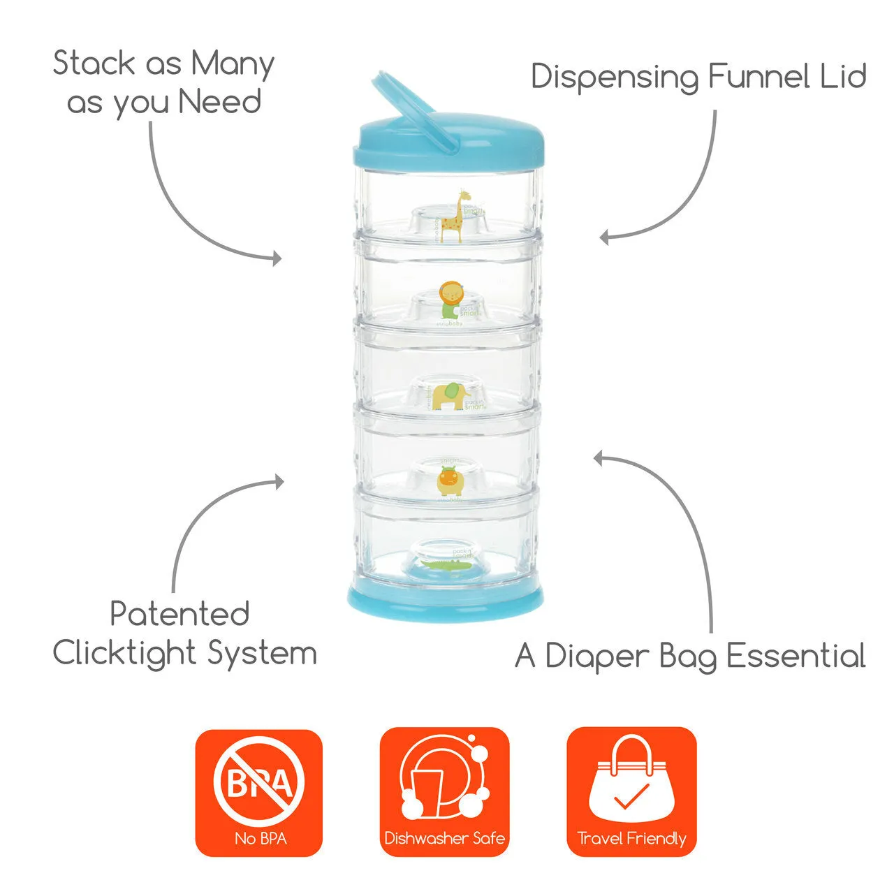 Innobaby Packin' SMART Stackables Formula Dispenser And Snack Case - 5 Tier