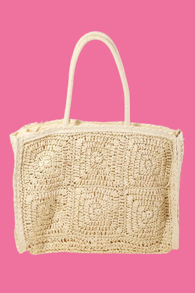 Ivory Straw Braided Rectangle Tote Bag