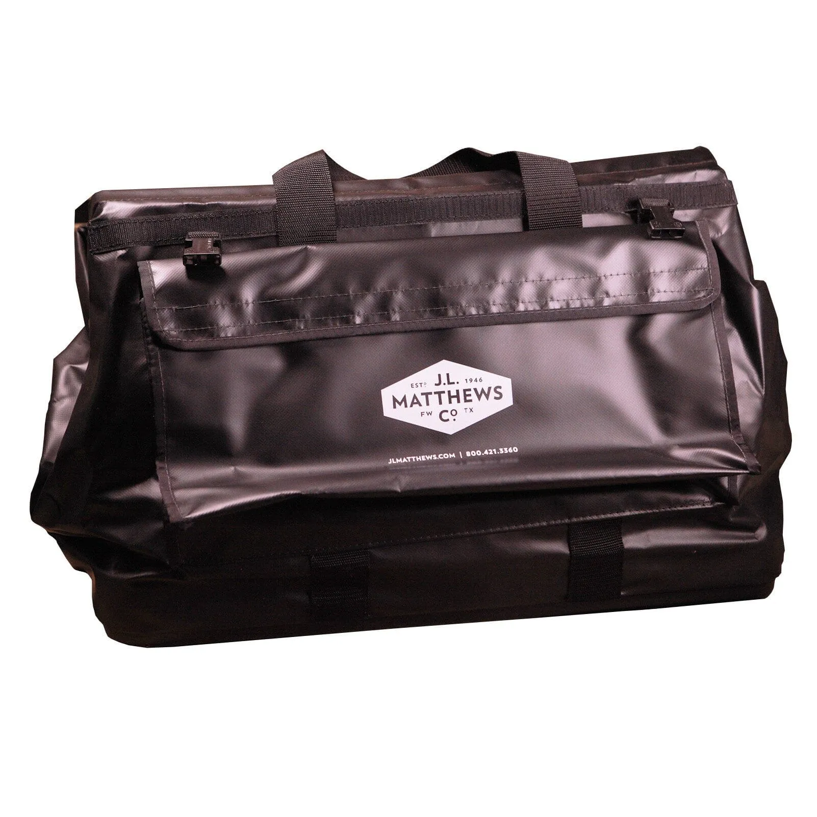 J.L. Matthews Big Mouth Black Vinyl Tool Bag W/ 2 Outside Pockets & Roll-Up Rain Flap - 62-667