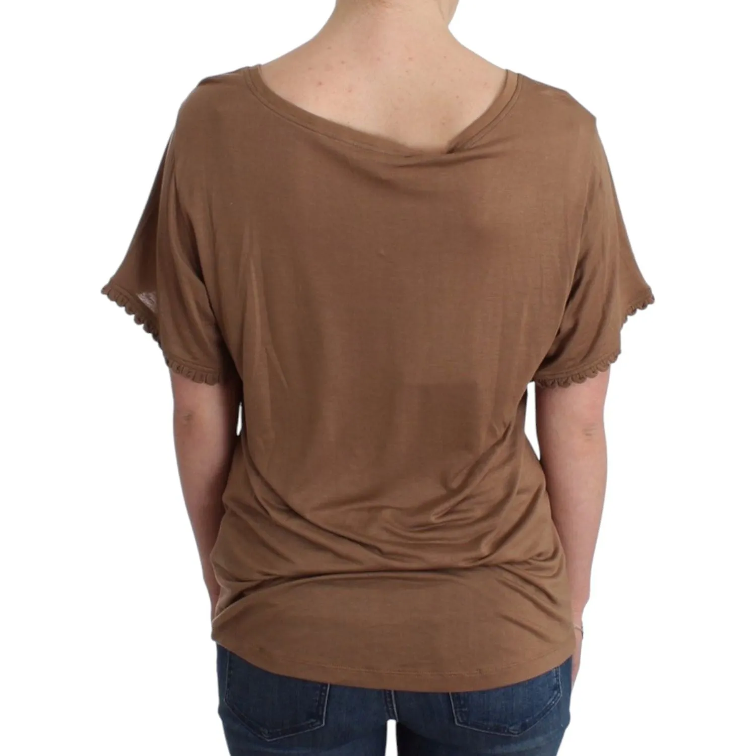 John Galliano Elegant Short-Sleeved Brown Rayon Top