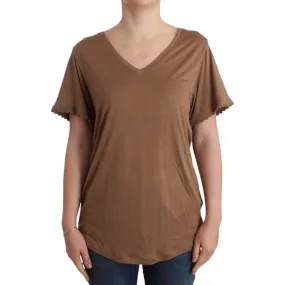 John Galliano Elegant Short-Sleeved Brown Rayon Top