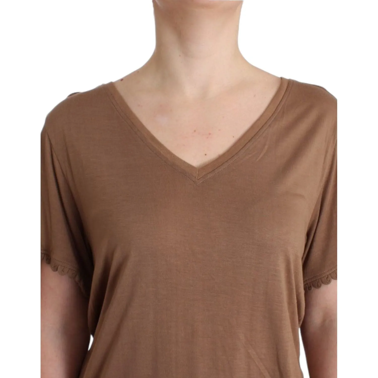 John Galliano Elegant Short-Sleeved Brown Rayon Top