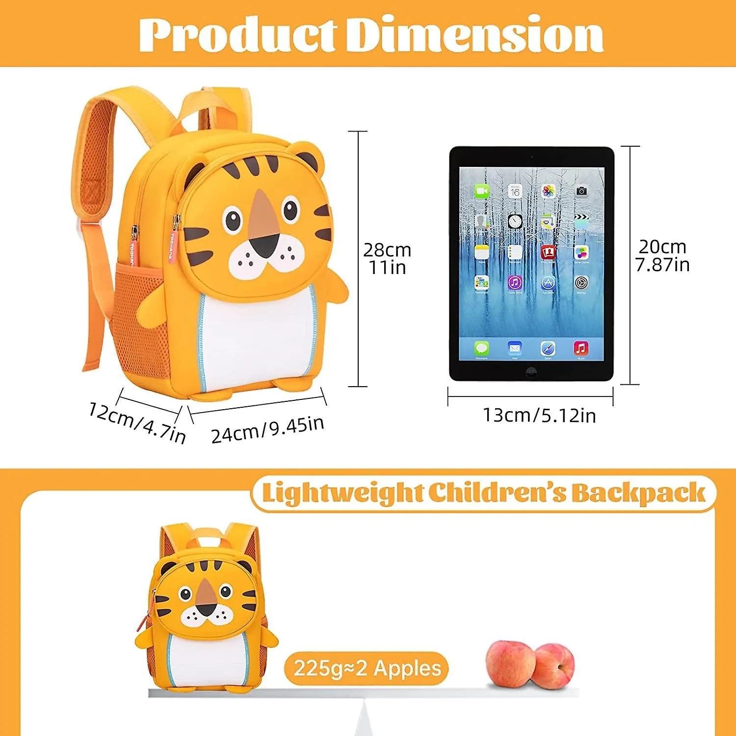 Kids School Bag Soft Plush Backpacks Cartoon Boys Girls Baby (2-5 Years) (TIGER)