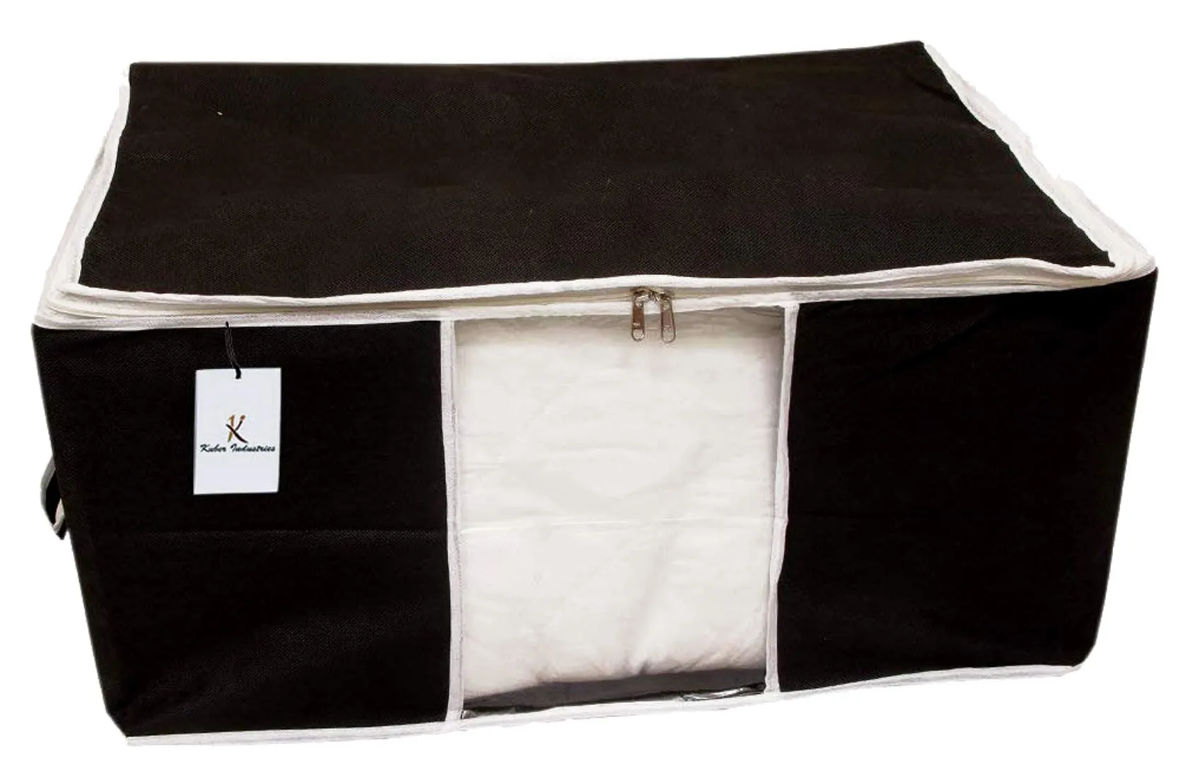 Kuber Industries CTKTC034444 Rectangular Non Woven Underbed Storage Bag, Blanket Cover with Window (Extra Large, Transparent, Black) - 6 Piece