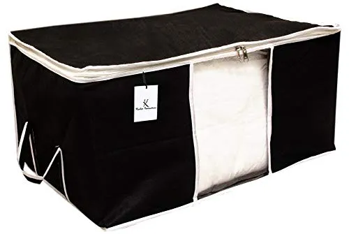 Kuber Industries CTKTC034444 Rectangular Non Woven Underbed Storage Bag, Blanket Cover with Window (Extra Large, Transparent, Black) - 6 Piece