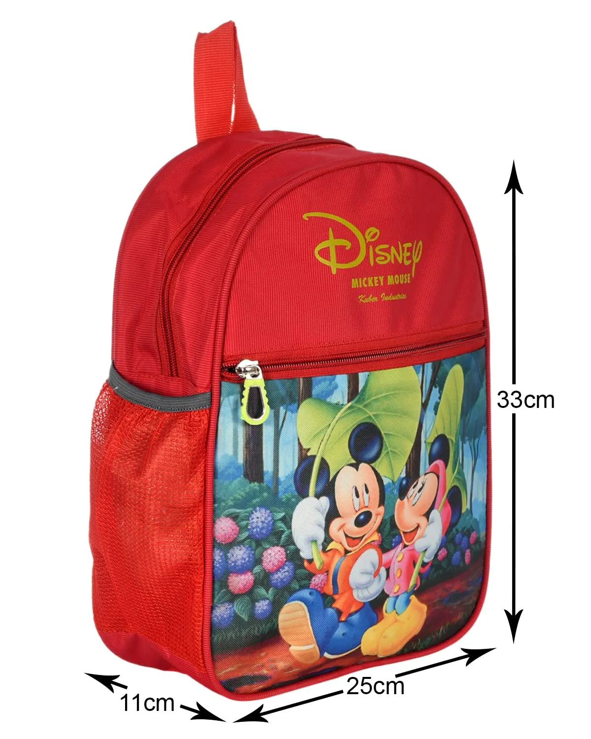 Kuber Industries Mickey & Minnie Print Rexine Lightweight, Portable School Bag, Backpack, Bookbag For Kids (Red)