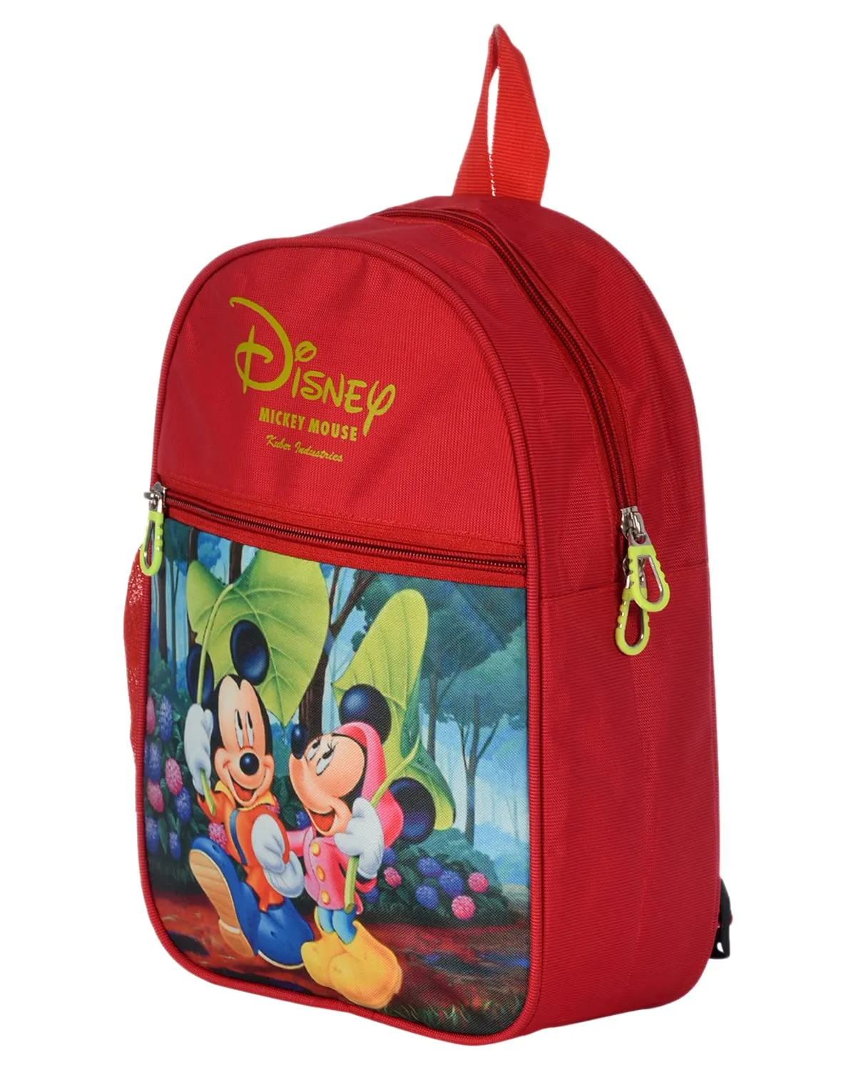 Kuber Industries Mickey & Minnie Print Rexine Lightweight, Portable School Bag, Backpack, Bookbag For Kids (Red)