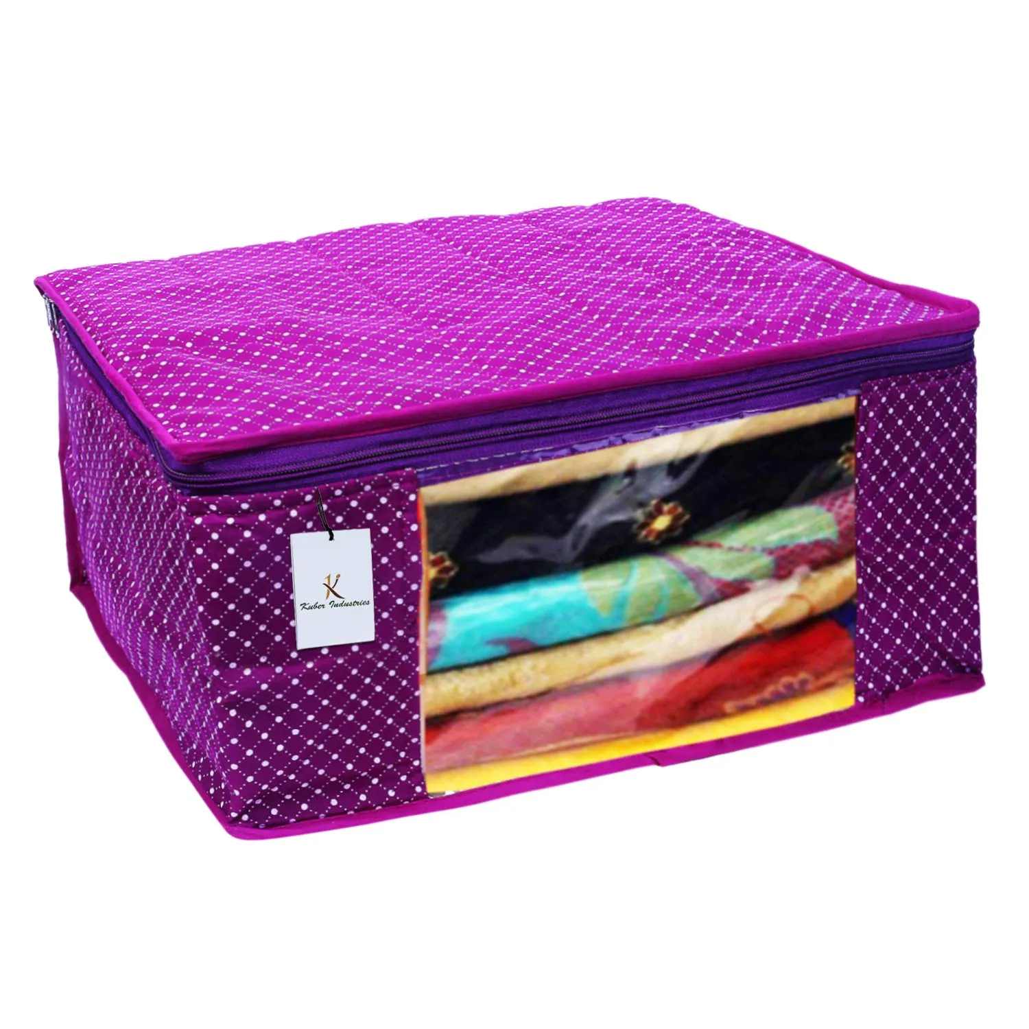 Kuber Industries Polka Dots 1 Piece Cotton 3 Layered Quilted Saree Cover, Purple-CTKTC21281