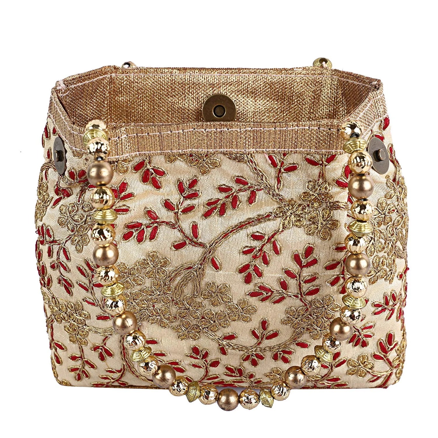 Kuber Industries Polyester Embroidered Woman Potli Bag, Cream (CTKTC4386)