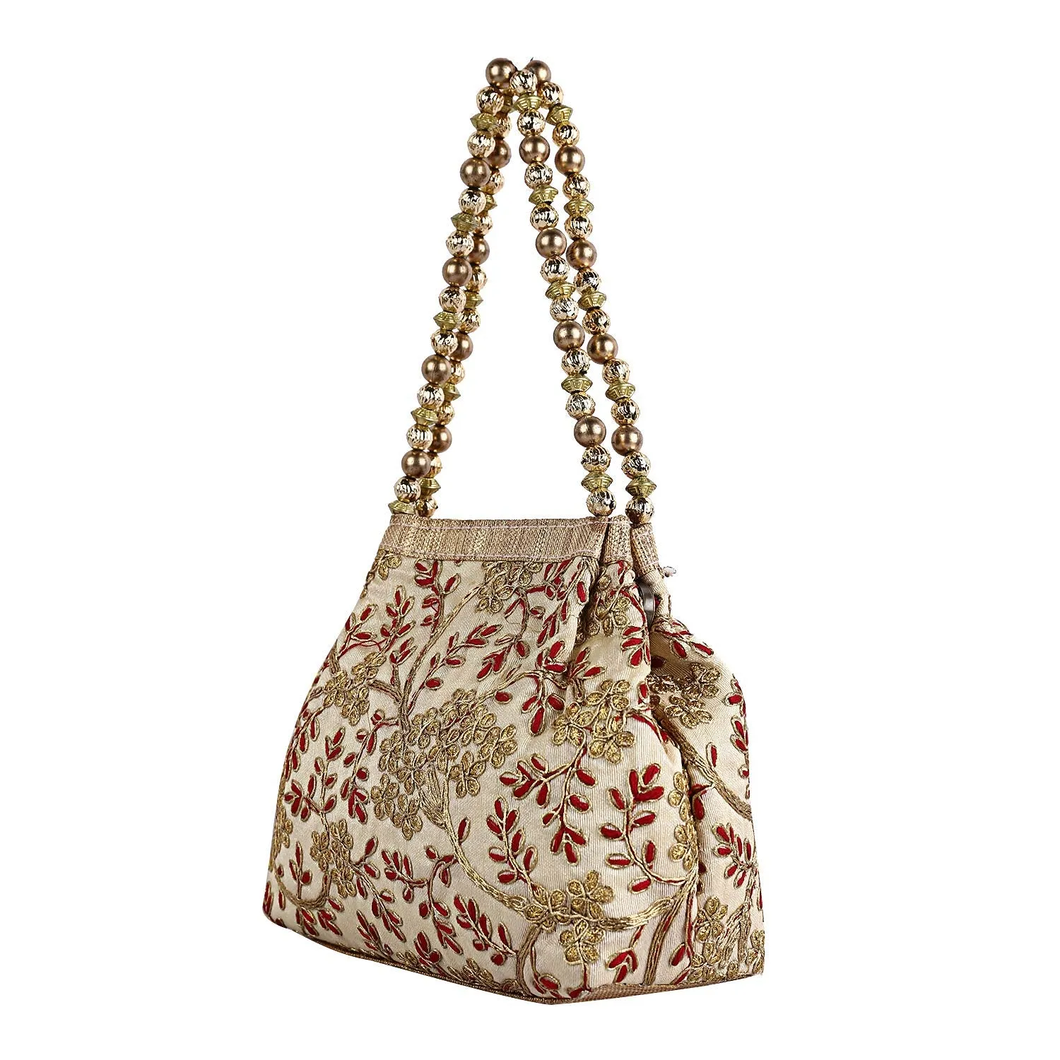 Kuber Industries Polyester Embroidered Woman Potli Bag, Cream (CTKTC4386)