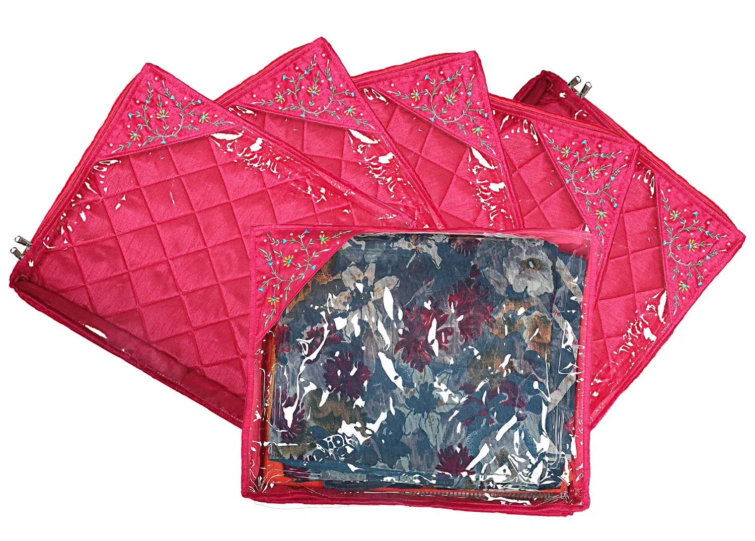 Kuber Industries Silk 6 Pieces Single Packing Saree Cover (Pink) -CTKTC024663