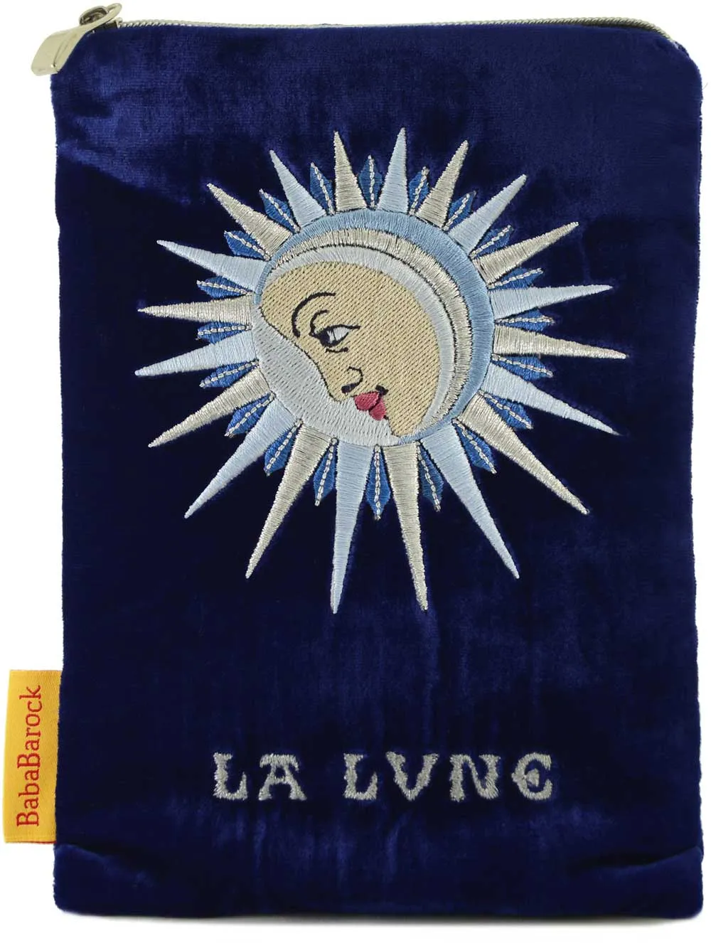 La Lune silk velvet embroidered pouch - royal blue version