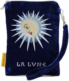 La Lune silk velvet embroidered pouch - royal blue version