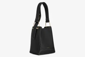 Lana Midi Bucket Bag - Black with Vanilla Stitch