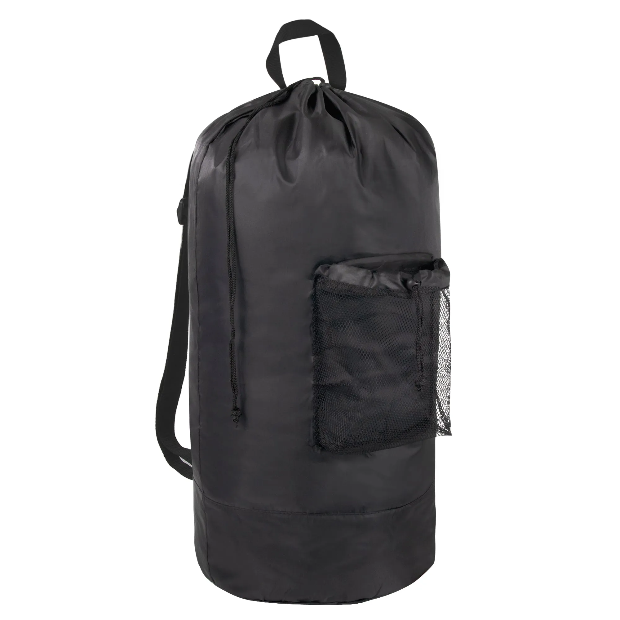 Laundry Bag Backpack with Front Mesh Pocket - Black