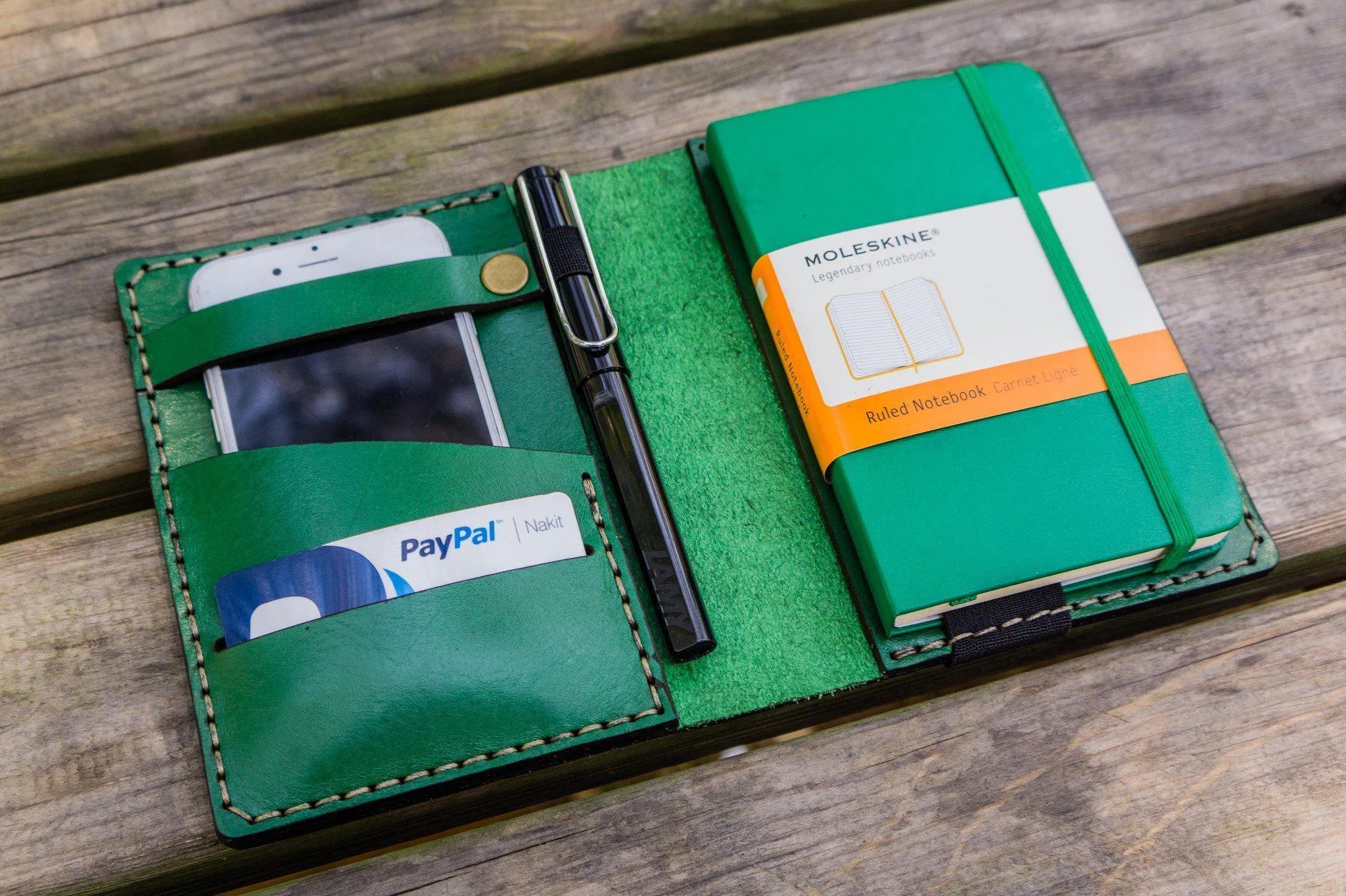 Leather Pocket Moleskine Journal Cover - Green